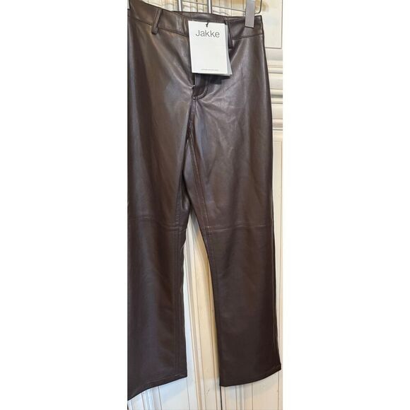 Jakke Women's High Rise Faux Leather Cindy Trousers Chocolate Small NWT - Picture 10 of 11